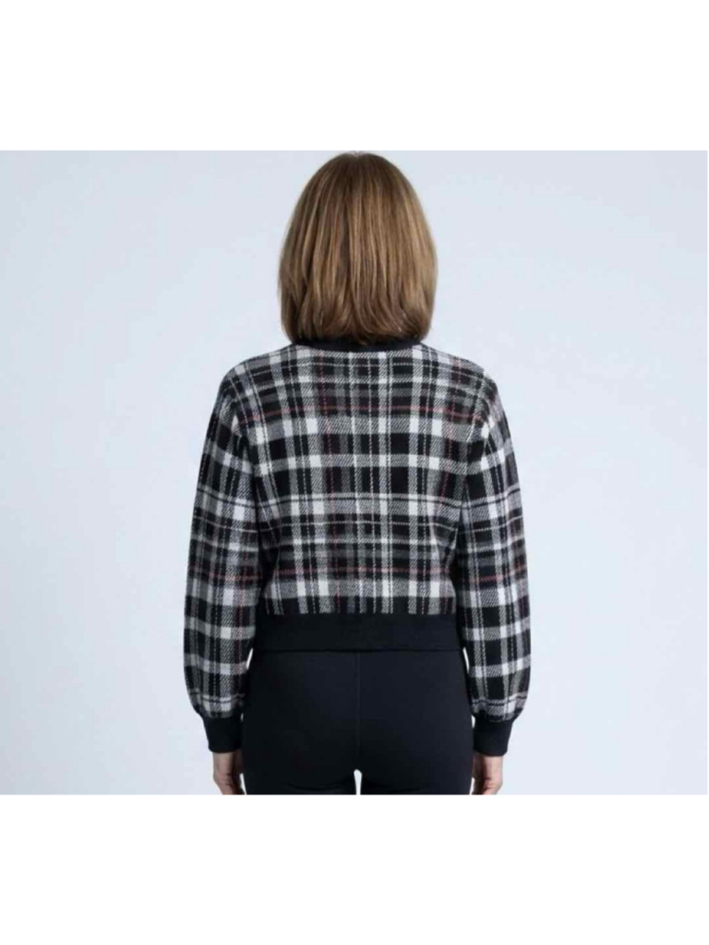 Alice + Olivia Bradford Plaid Boyfriend Cardigan Sweater Size L - Picture 2 of 7